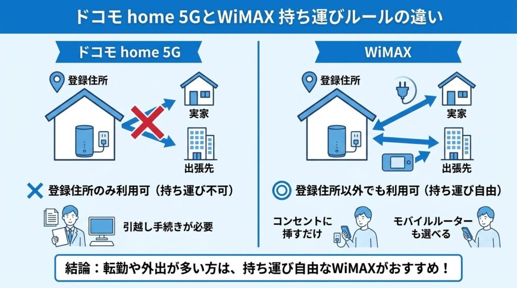 ドコモhome5G_WiMAX_持ち運びルールの違い
