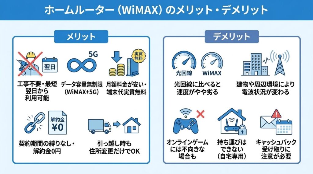 ホームルーター_WiMAXのメリットとデメリット一覧