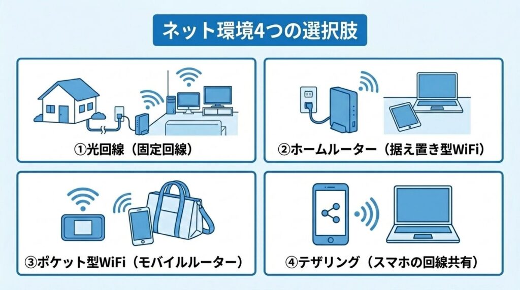 一人暮らし_ネット環境4つの選択肢