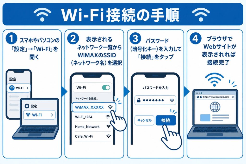 WiMAX_WiFi接続の手順4ステップ