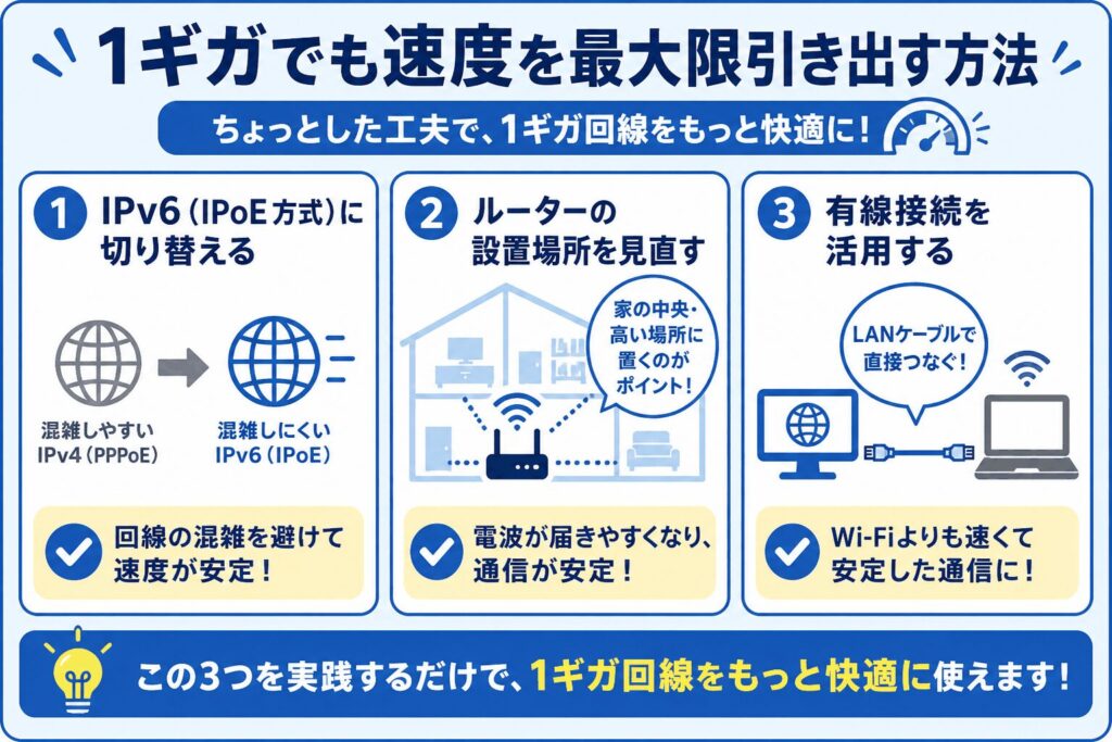 光回線_1ギガでも速度を最大限引き出す方法3つ