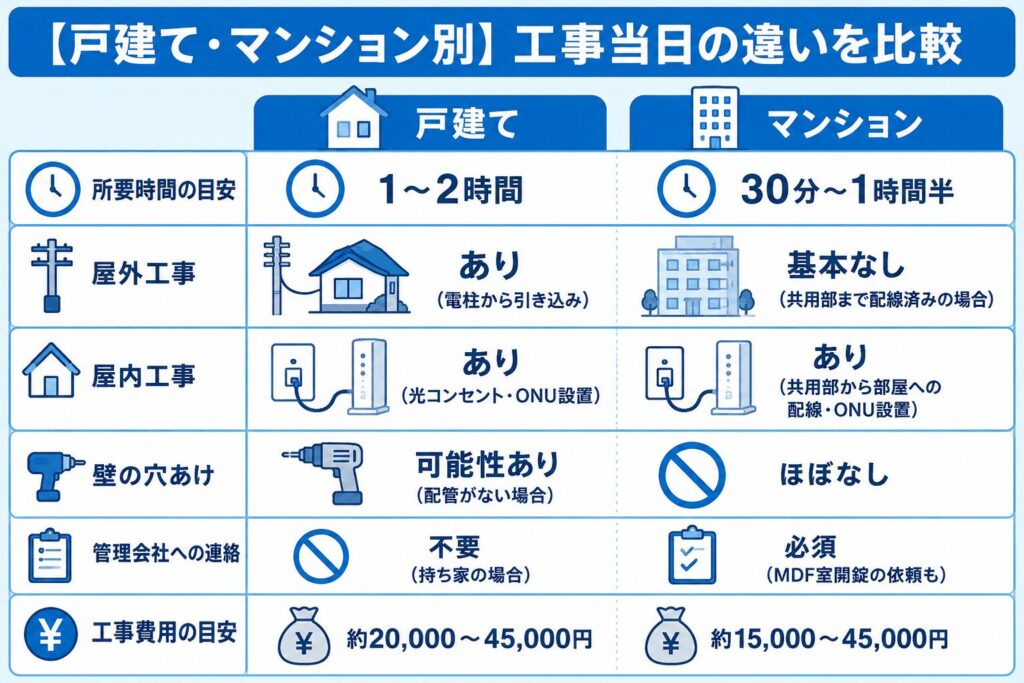 光回線_戸建てとマンション別_工事当日の違いを比較