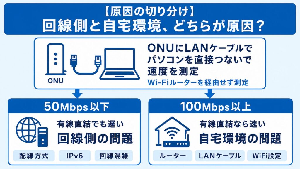 光回線_速度が遅い原因の切り分け_回線側か自宅環境か