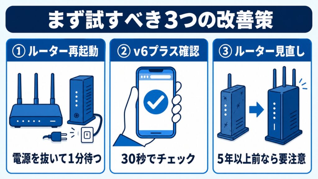ドコモ光GMO_まず試すべき3つの改善策