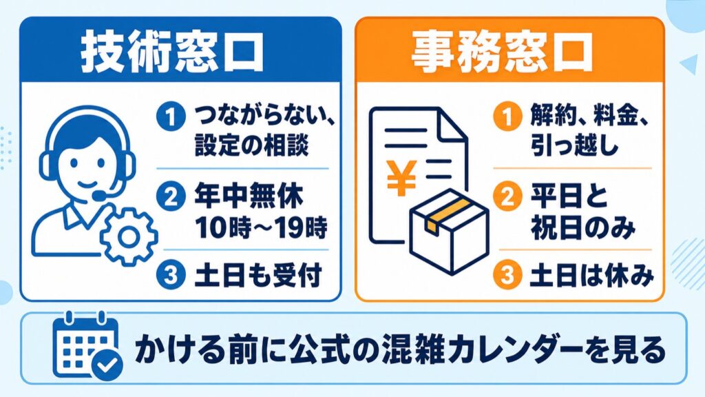 ドコモ光GMO_技術窓口と事務窓口の違い