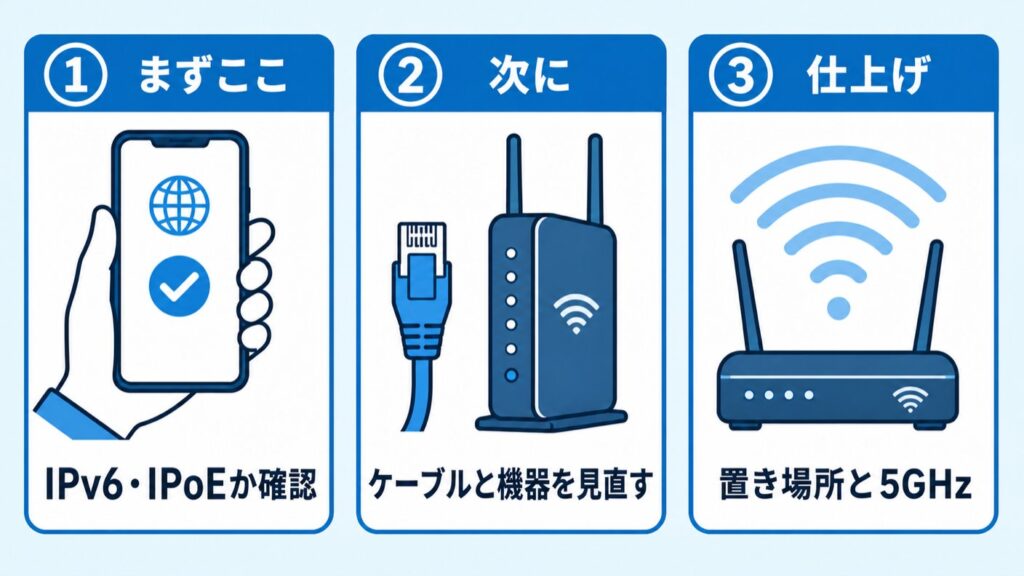 ドコモ光VDSL_効果が大きい順に試す改善策